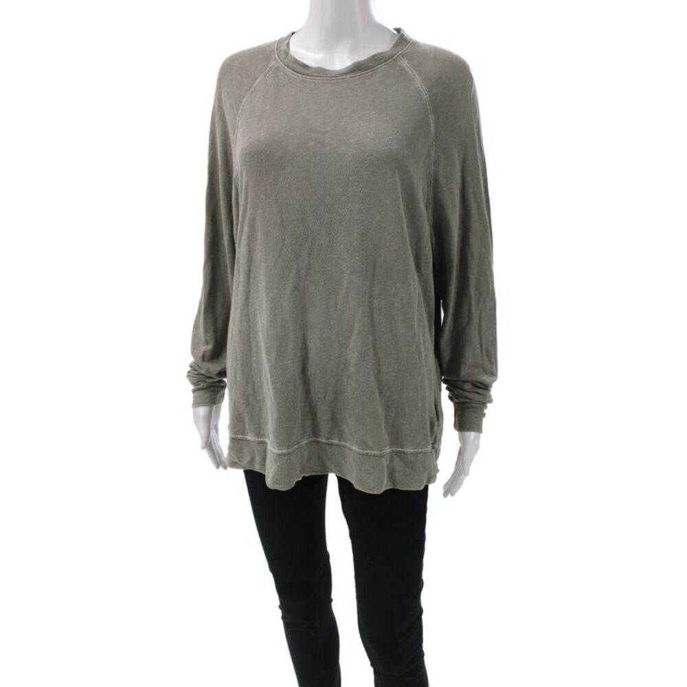 James Perse Women Pullover Cotton Crew Neck Long Sleeve Green Sweatshirt Size 0